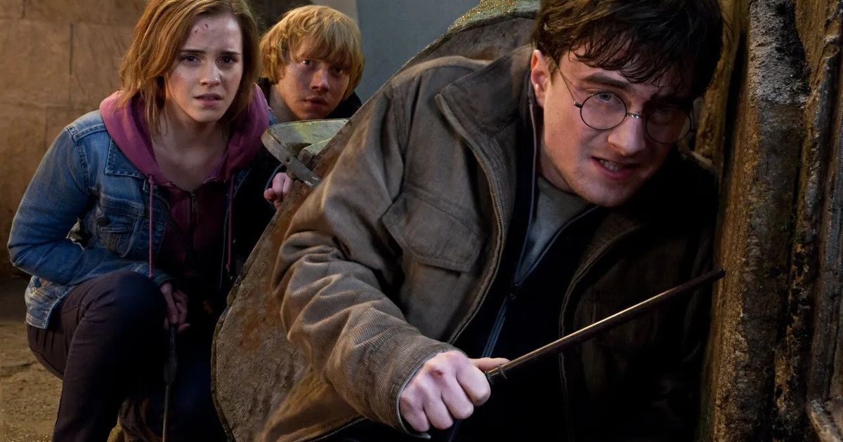 Daniel Radcliffe as Harry Potter, Emma Watson as Hermione Granger, Rupert Grint as Ron Weasley in Harry Potter