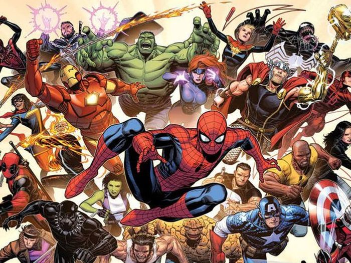 marvel comics characters including iron man, hulk, spider-man, and thor
