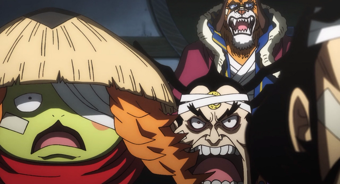 Kawamatsu, Raizo, and Inuarashi in One Piece Chapter 1,055