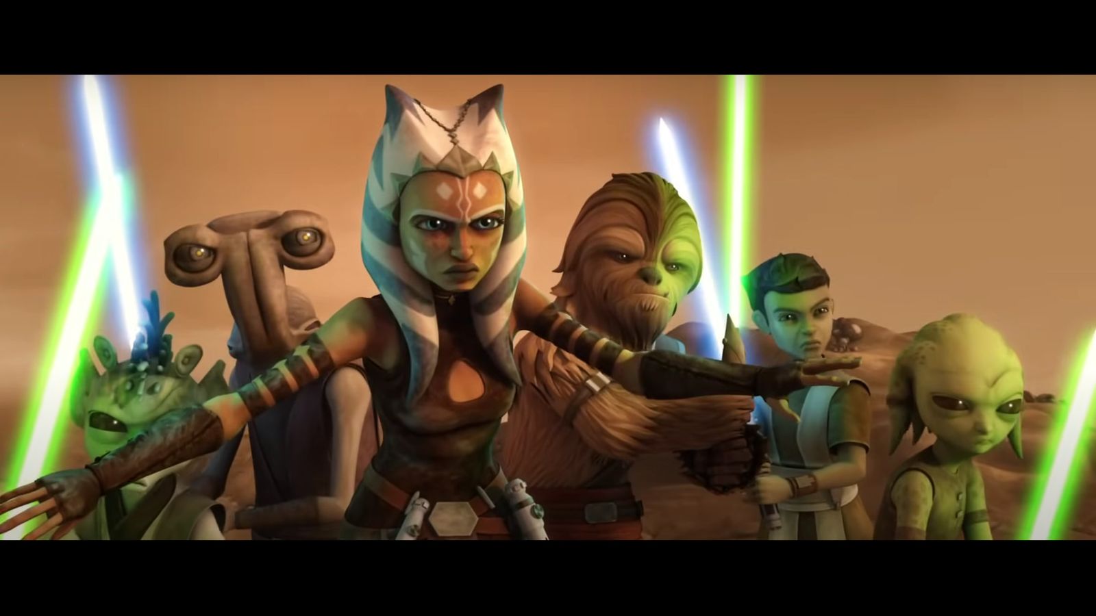 Ahsoka Tano protecting the other young jedis in The Clone Wars