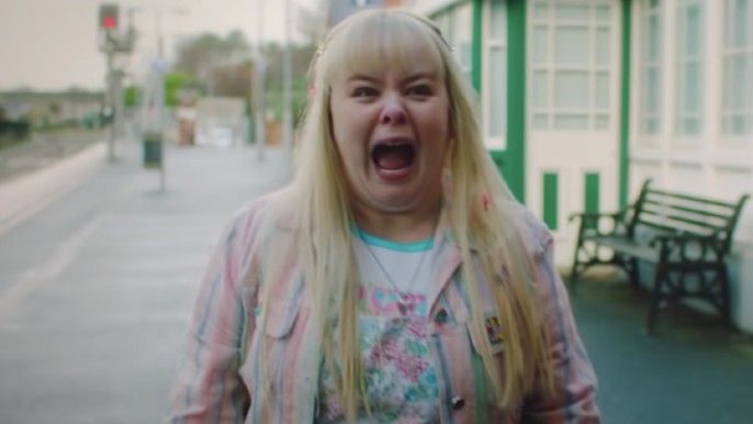 Derry Girls Season 3 Nicola Coughlan as Clare Devlin screaming in the street