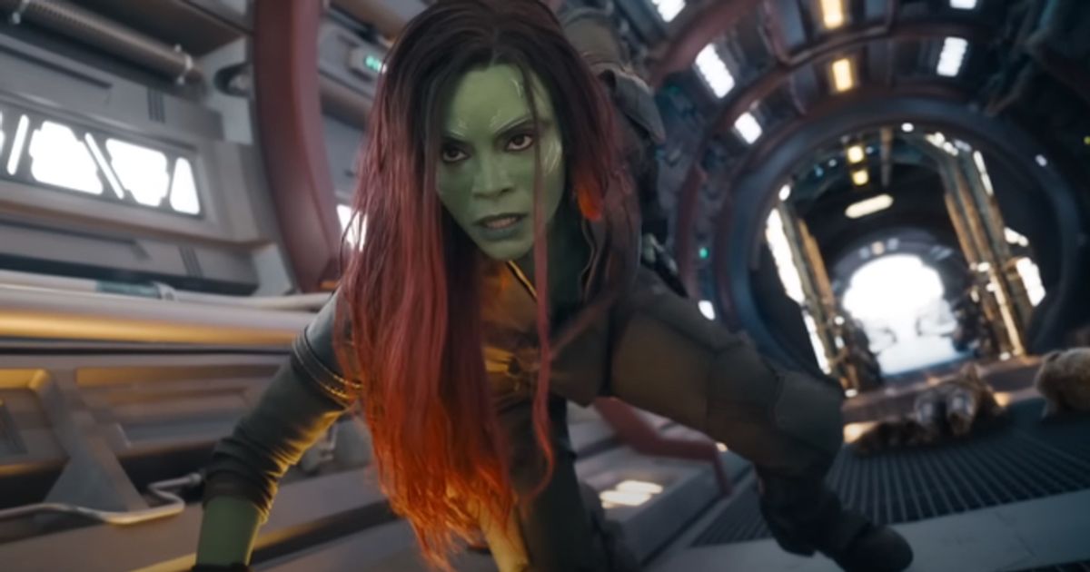 Zoe Saldana as Gamora in Guardians of the Galaxy Vol. 3
