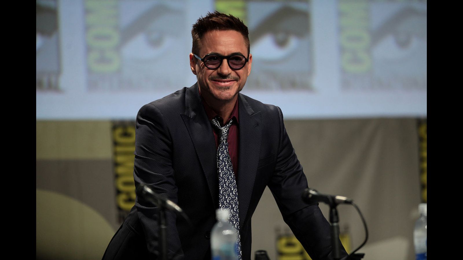 Robert Downey, Jr. speaking at the 2014 San Diego Comic Con International, for "Avengers: Age of Ultron", at the San Diego Convention Center in San Diego, California.
