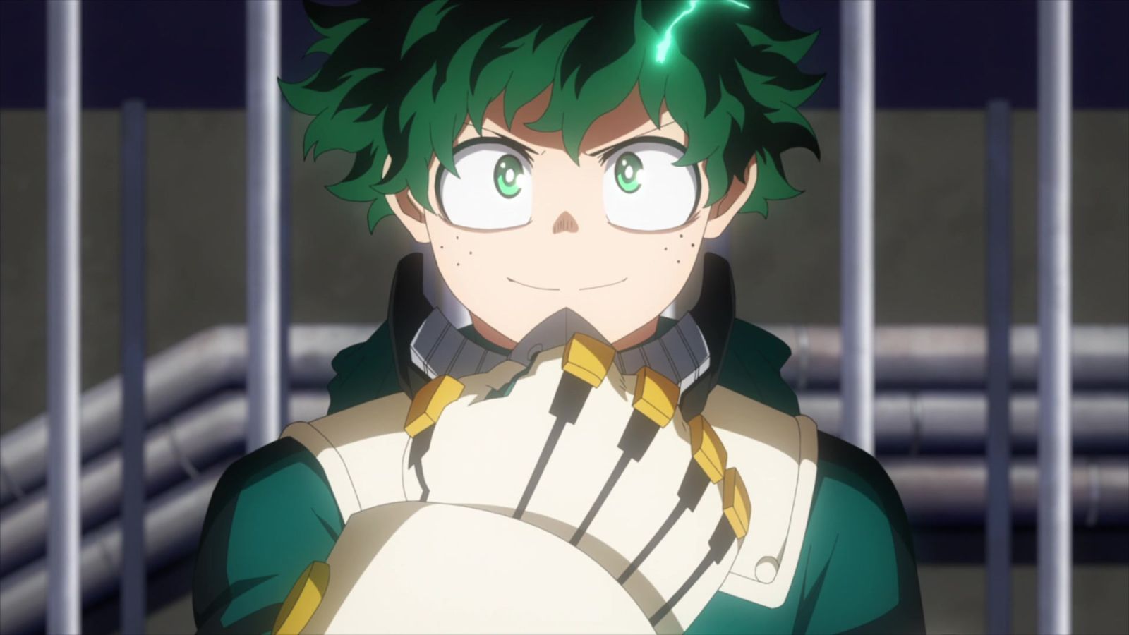 Deku smiling with his fist up across his chest