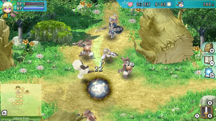 The main character is on a path, with a clearing in front of her. Creatures are in her way.
