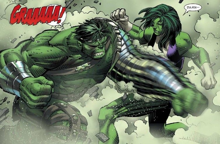 She-Hulk fighting against Hulk.