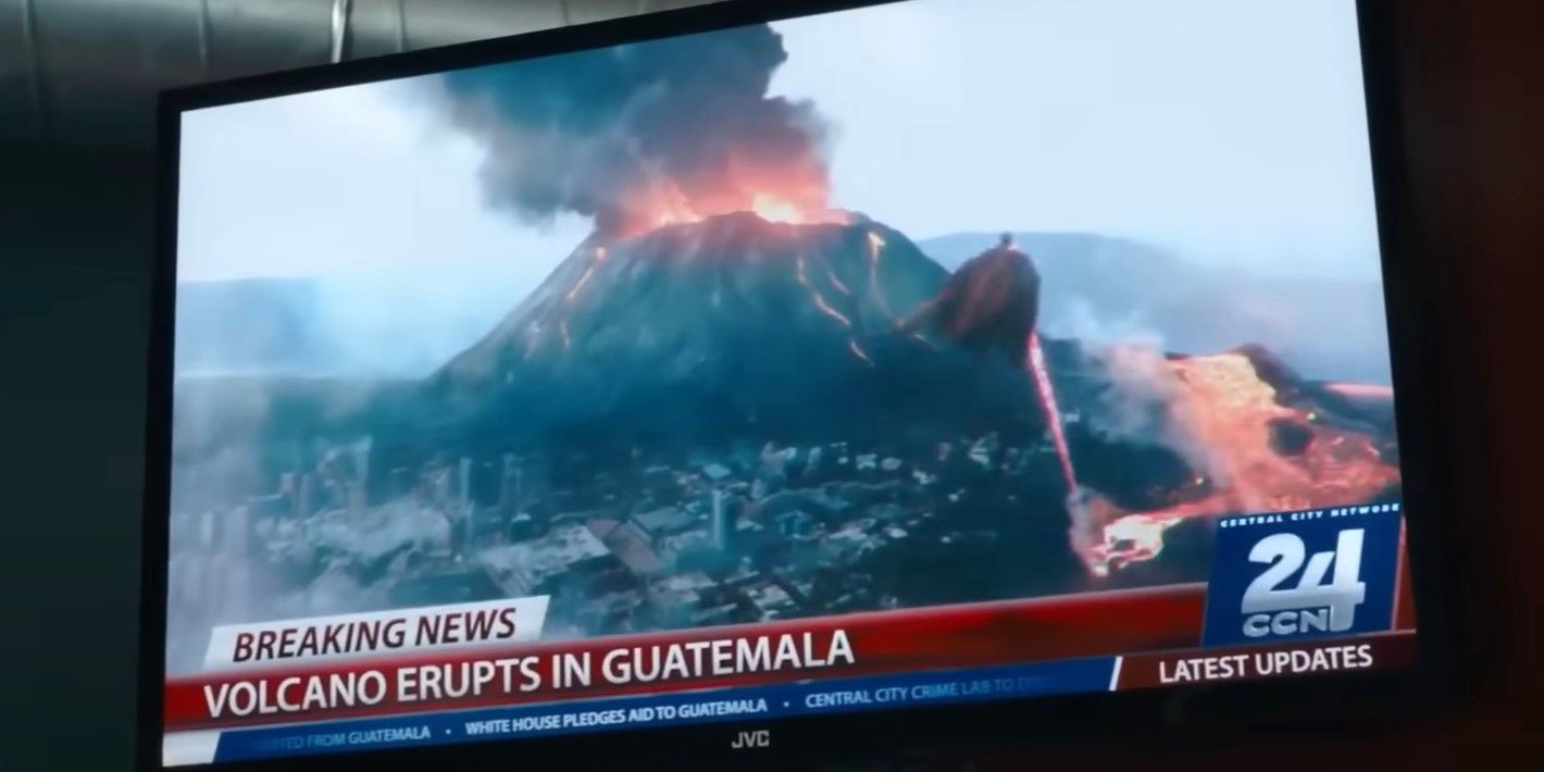 Television footage of Superman in a volcanic eruption in Guatemala