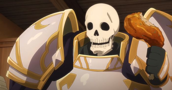 Skeleton Knight in Another World English Dub: Arc munches on some chicken
