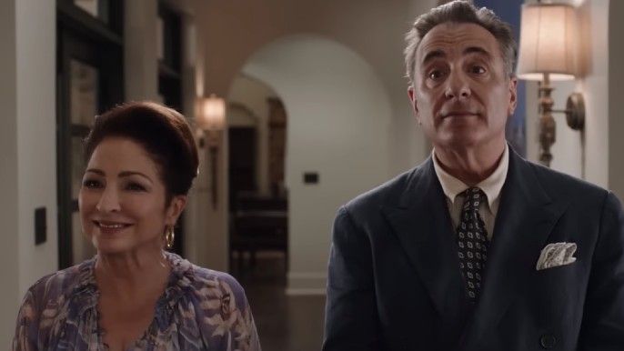 Gloria Estefan as Ingrid Herrera, Andy Garcia as Billy Herrera in Father of the Bride (2022)