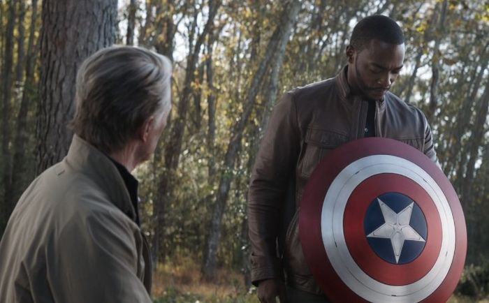Falcon next to Old Captain America in Endgame While Holding Shield for First Time