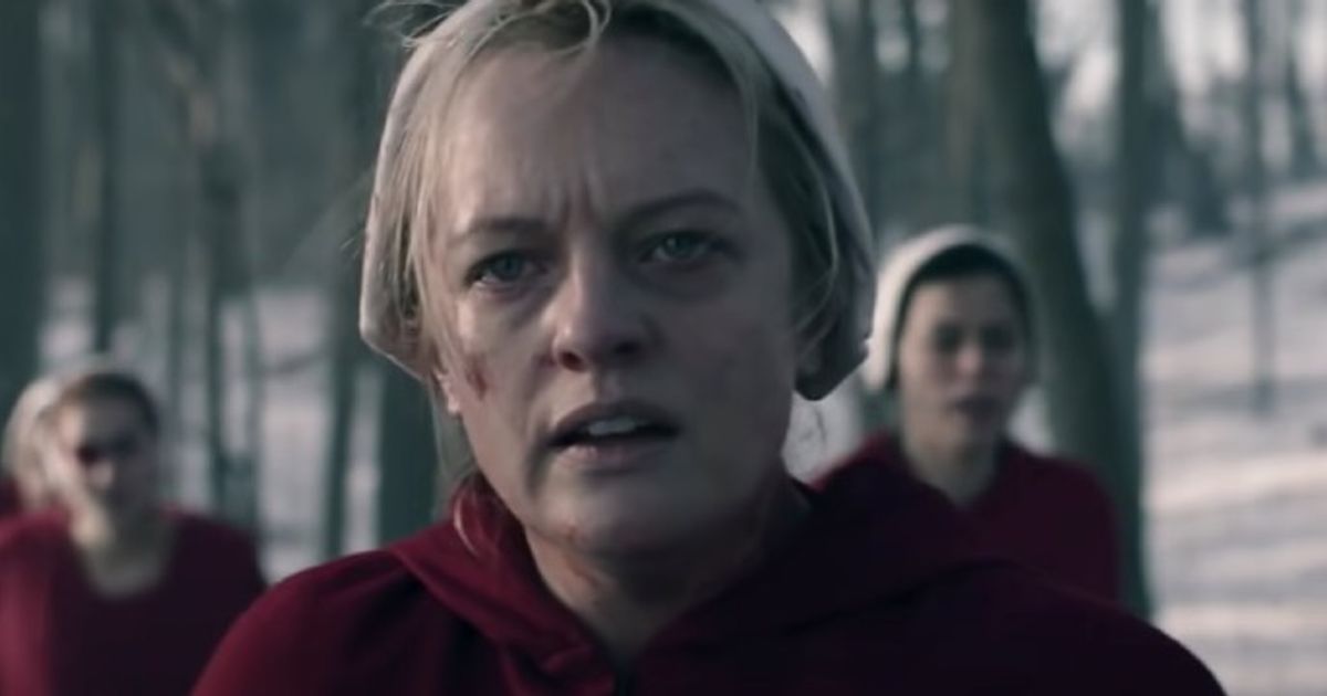 The Handmaid's elisabeth moss as june staring into camera 