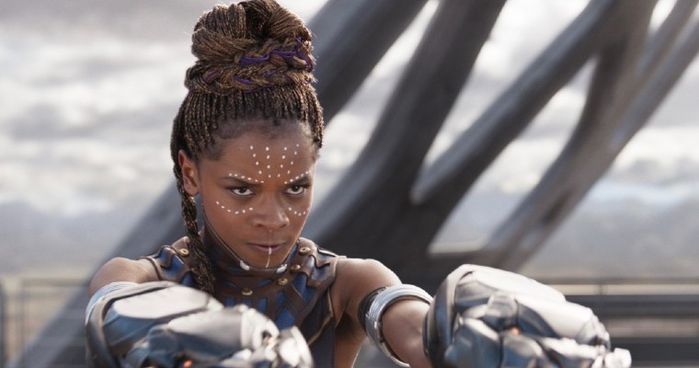 Shuri showing off her fighting skills in Black Panther.