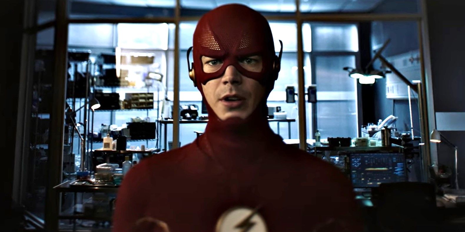 Grant Gustin's Flash close-up view