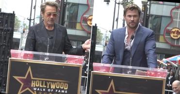 Split image of Robert Downey Jr. and Chris Hemsworth