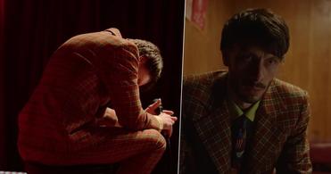Split image of Richard Gadd on stage during a performance and his character backstage looking anxious