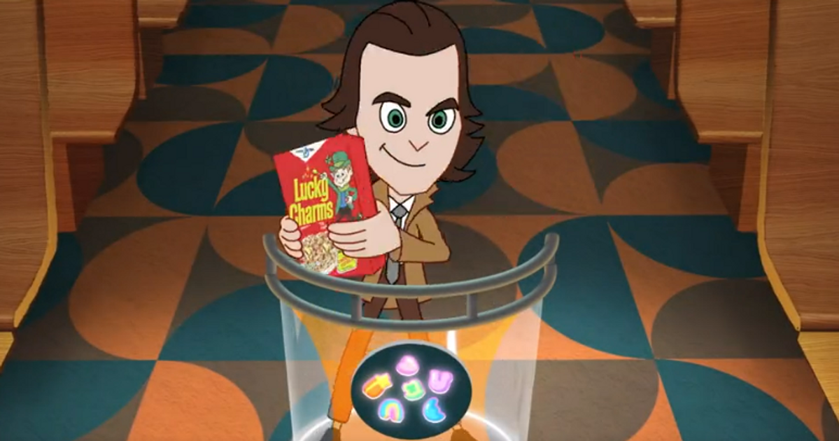 Loki 'steals' the limited-edition Lucky Charms cereal box