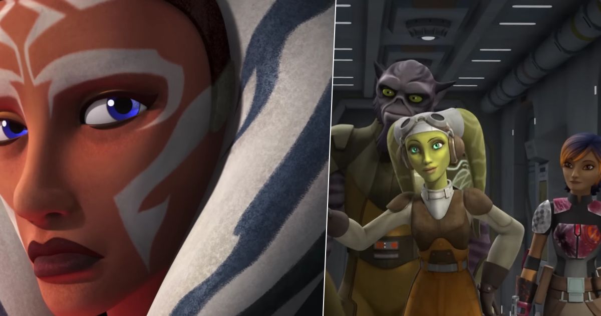 A split image of Ahsoka Tano and the rebels from Star Wars Rebels