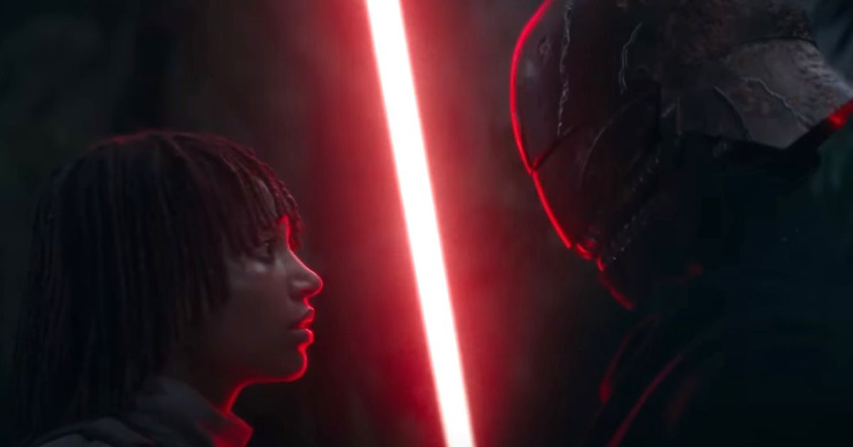 Osha (Amandla Stenberg) facing the Sith Lord in The Acolyte episode 4