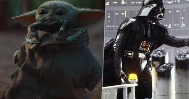 (Left) Grogu from The Mandalorian,  (Right) Darth Vader from Empire Strikes Back