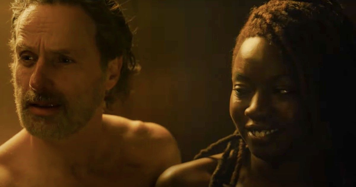 Rick scared of Roomba: Andrew Lincoln as Rick Grimes, Danai Gurira as Michonne in The Walking Dead: The Ones Who Live
