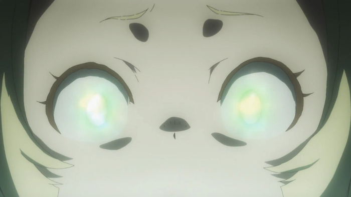 Memempu's eyes glowing in Sakugan Episode 12.