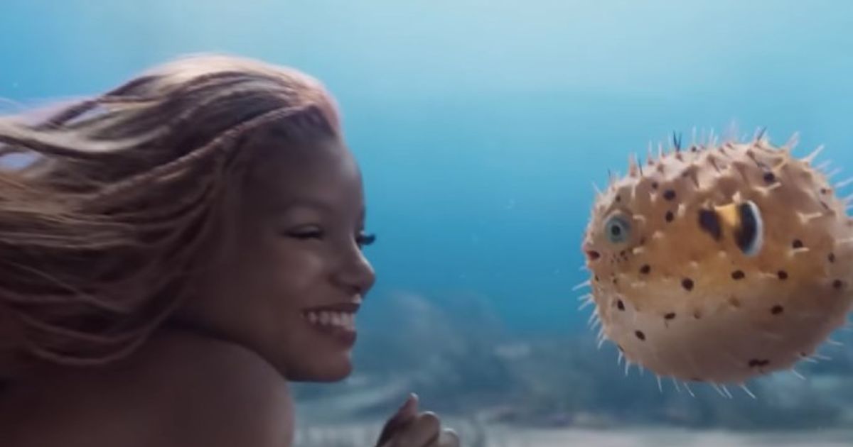 Halle Bailey as Ariel with Flounder in The Little Mermaid
