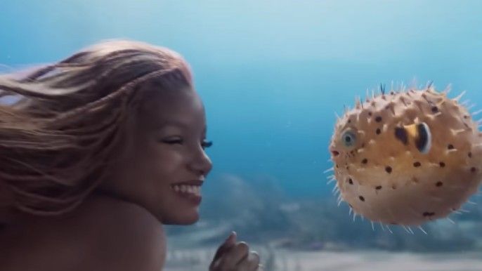 Halle Bailey as Ariel with Flounder in The Little Mermaid