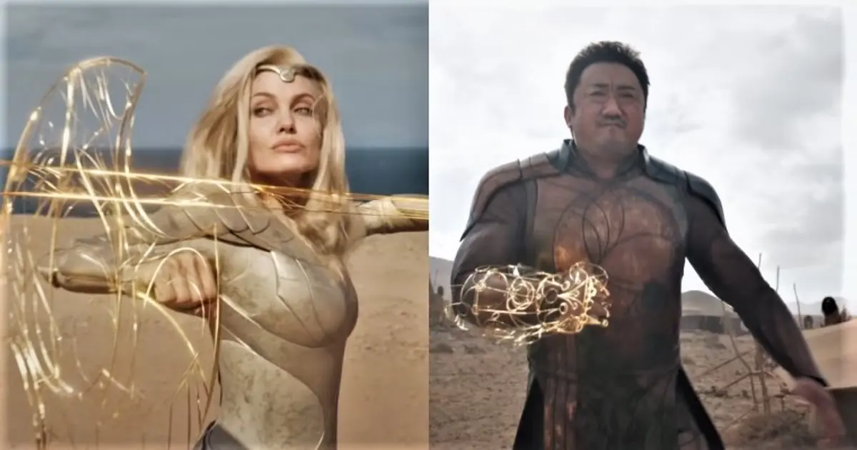 Angelina Jolie and Ma Dong Seok On The Eternals