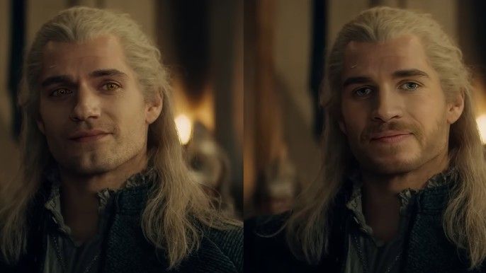 Henry Cavil as Geralt of Rivia actual photo, Liam Hemsworth as Geralt of Rivia in The Witcher deepfake