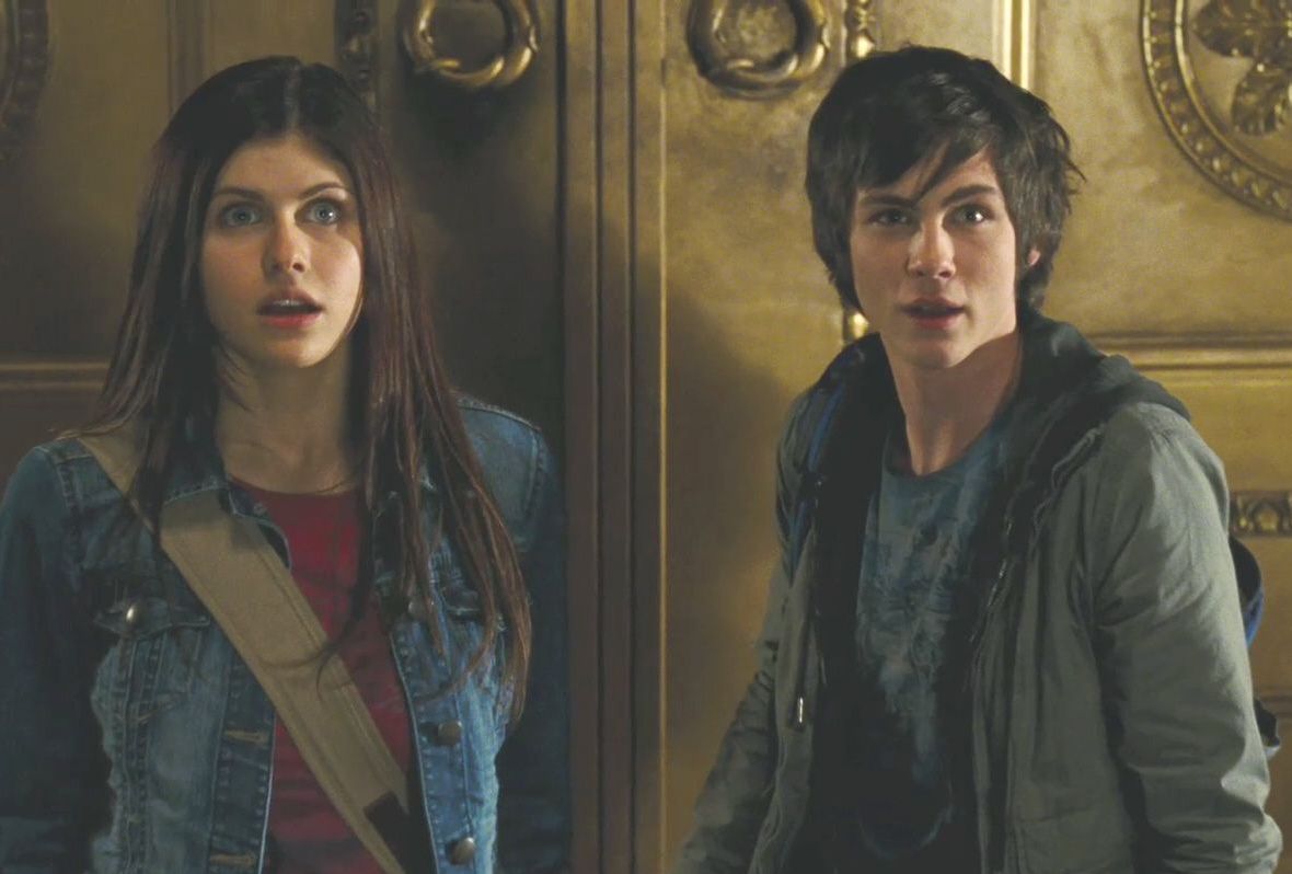 Alexandra Daddario as Annabeth Chase and Logan Lerman as Percy Jackson in the movies