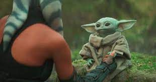Star Wars: Ashoka Rosario Dawson as Ashoka talking to Baby Yoda