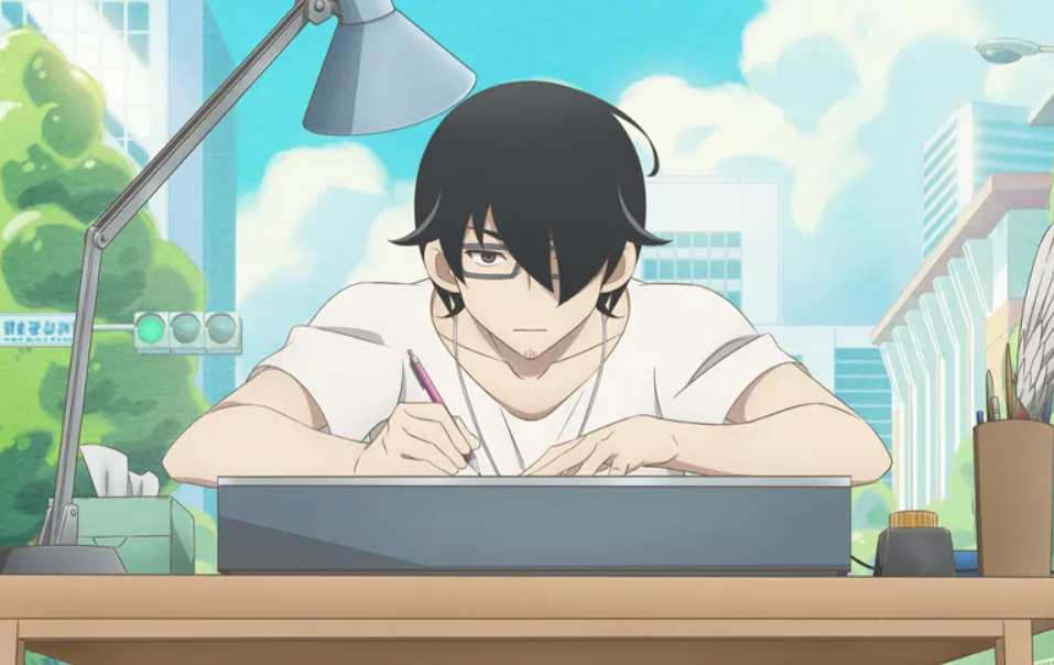 anime character doing homework