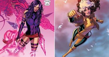 A side by side image of psylocke and rogue.