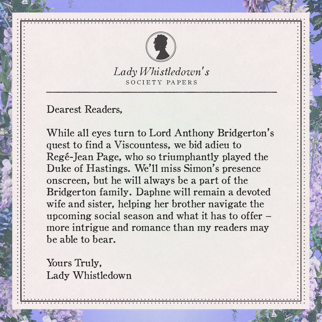 Lady Whistledown letter - Bridgerton